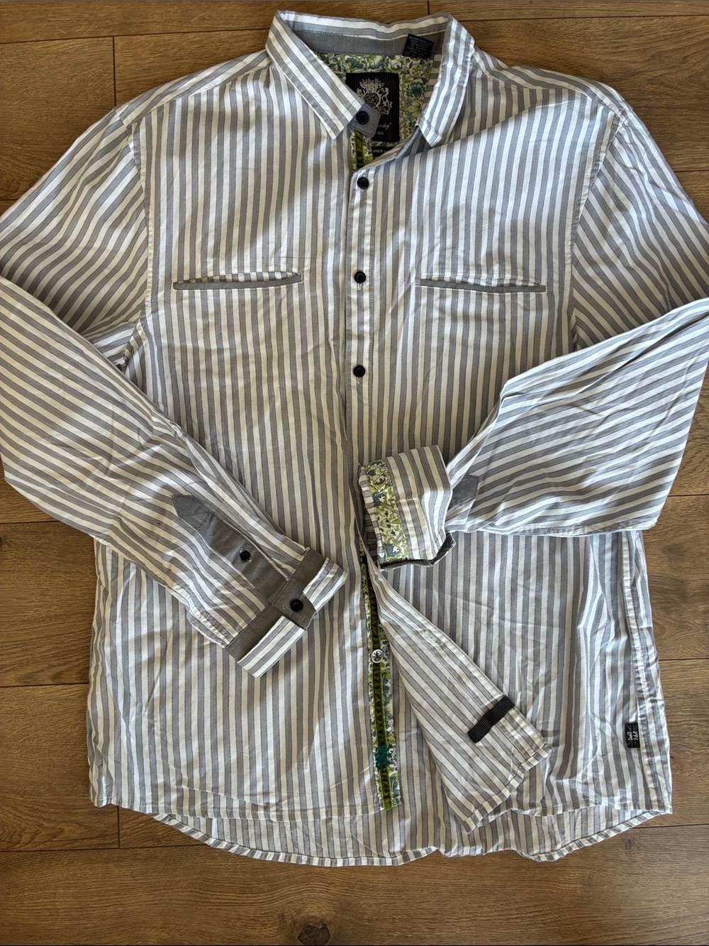 English Laundry White and Gray Striped Button-Down Shirt